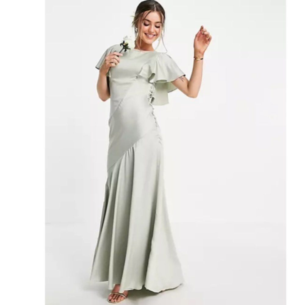 ASOS DESIGN Bridesmaid flutter sleeve satin maxi dress (Perfect Easter Dress)
